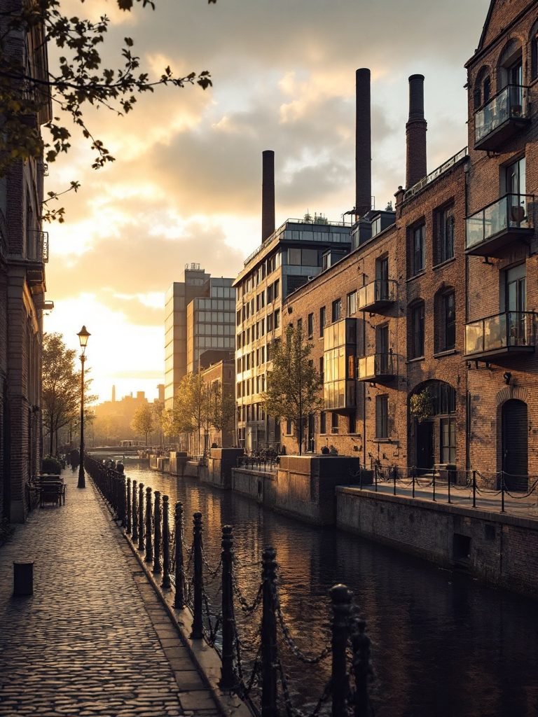 Quartier rénové au bord du canal, au nord de Paris